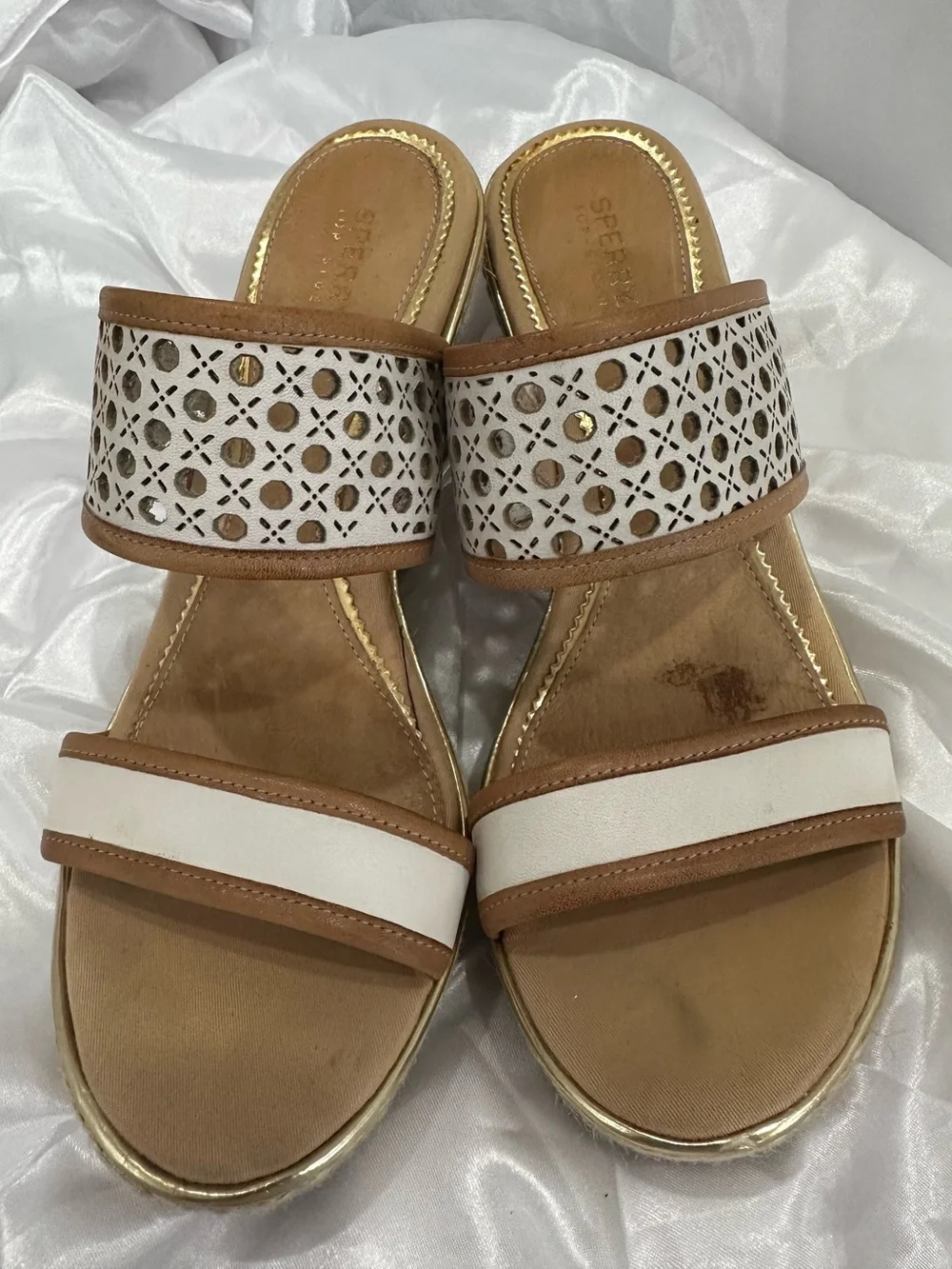 Sperry Beige Top Sider Florina Wedge Woven Espadrille Wedge Sandals Sz 7